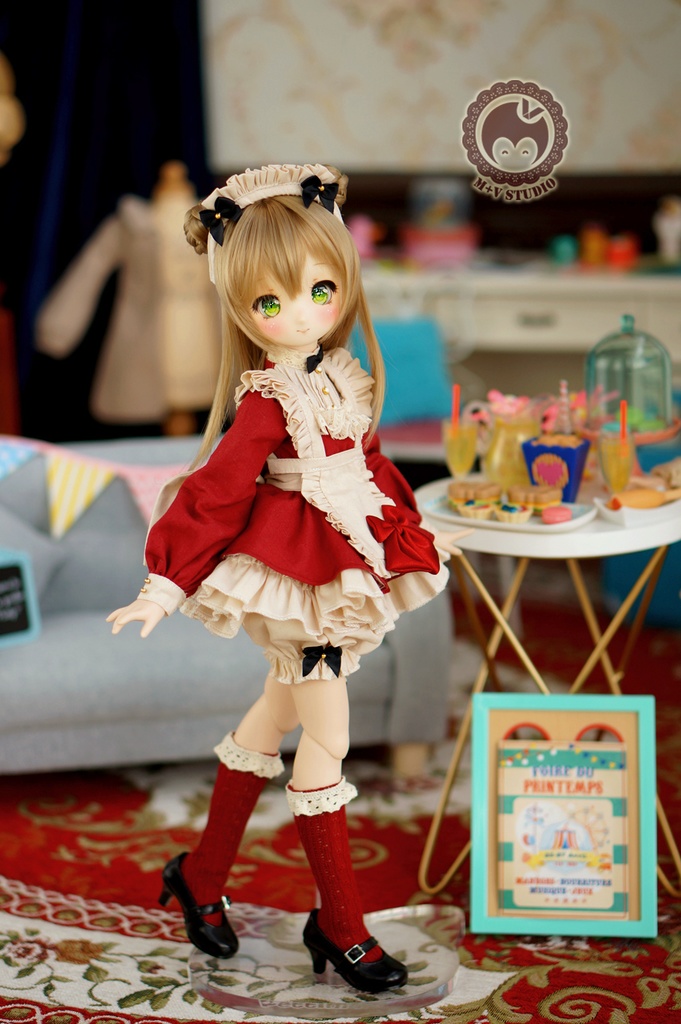 MDD (S/M胸)可愛いリボンメイド服5点セット