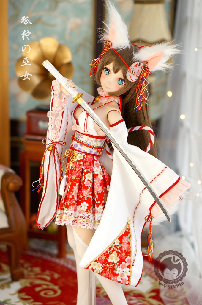 DDS (S/M/L胸)、DD (S/M/L胸)・狐耳、尻尾付きセクシーな狐巫女服12点セット