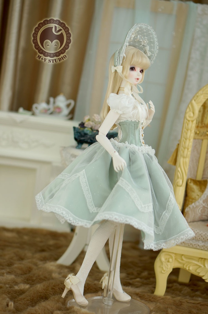 SD16、DD (M/L/L寄せ胸)、ビスチェドレスお洋服7点セット-ビーングリーン