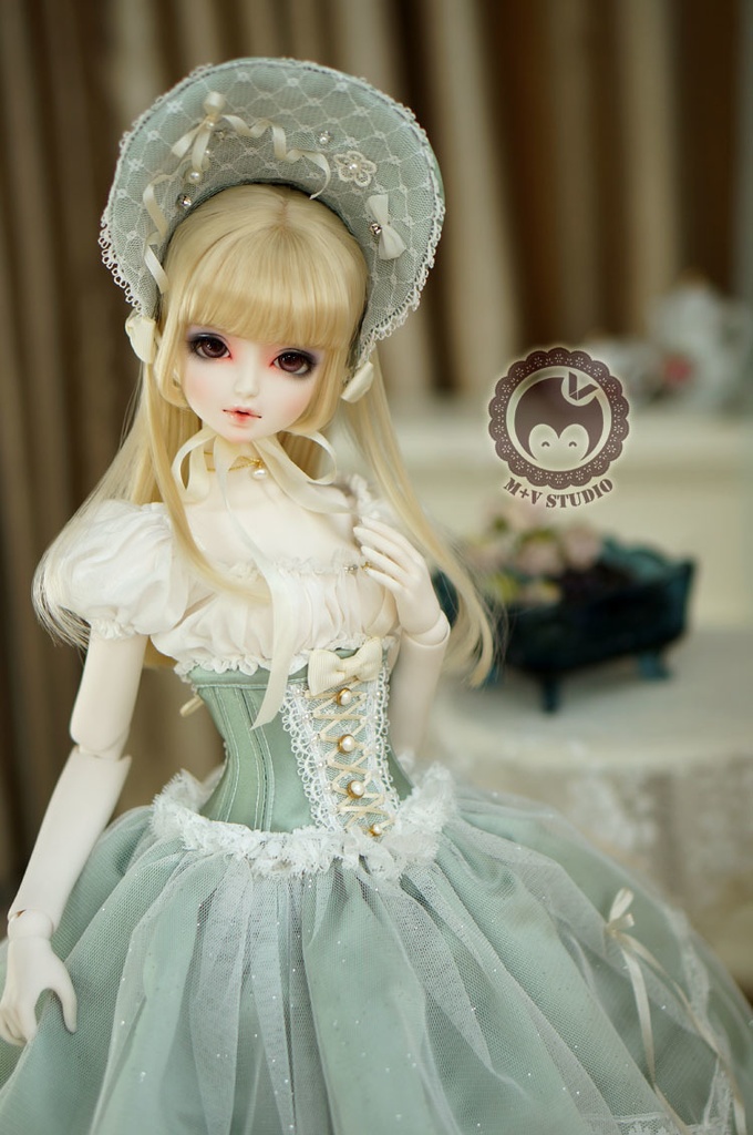 SD16、DD (M/L/L寄せ胸)、ビスチェドレスお洋服7点セット-ビーングリーン