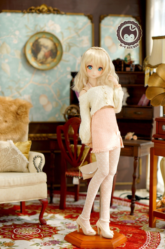 DD (S/M/L胸)、オフショルトップスとセクシーツイードスカートの3点セット