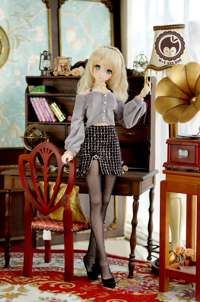 DD (S/M/L胸)、オフショルトップスとセクシーツイードスカートの3点セット