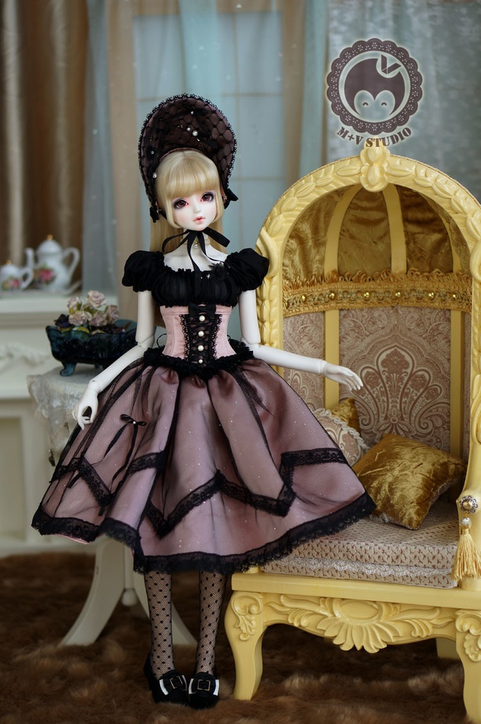 SD16、DD (M/L/L寄せ胸)、ビスチェドレスお洋服7点セット★Hēi +fěnsè 4 / 5000 翻译结果 ブラック+ピンク