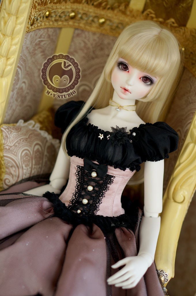 SD16、DD (M/L/L寄せ胸)、ビスチェドレスお洋服7点セット★Hēi +fěnsè 4 / 5000 翻译结果 ブラック+ピンク