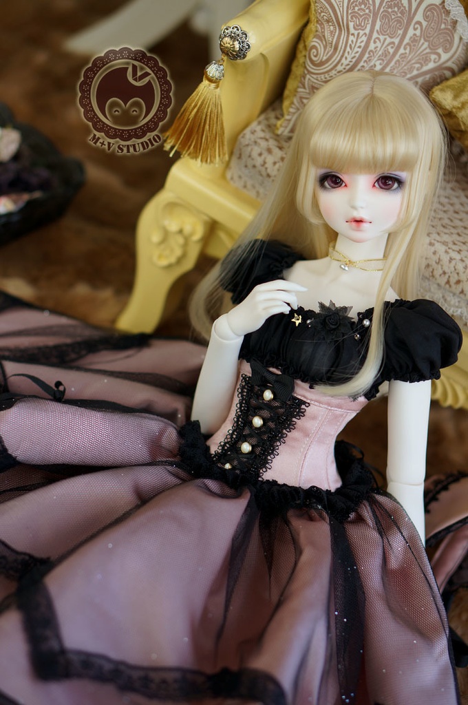 SD16、DD (M/L/L寄せ胸)、ビスチェドレスお洋服7点セット★Hēi +fěnsè 4 / 5000 翻译结果 ブラック+ピンク