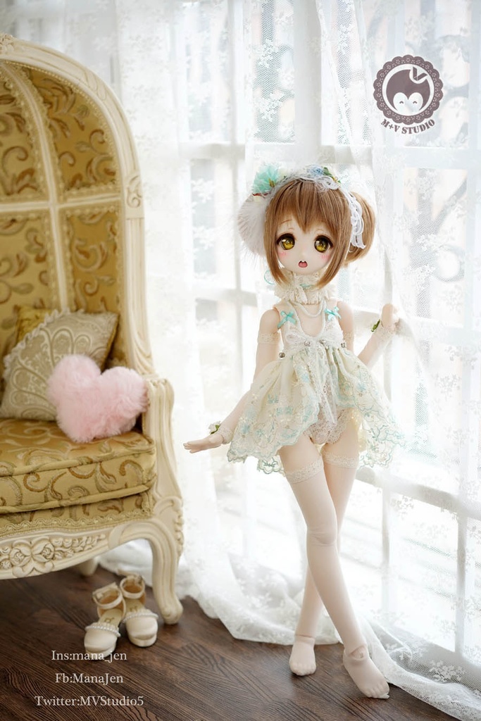 数量限定★MDD(S/M/L）・総レースセクシーベビードール７点セット★ミントグリーン