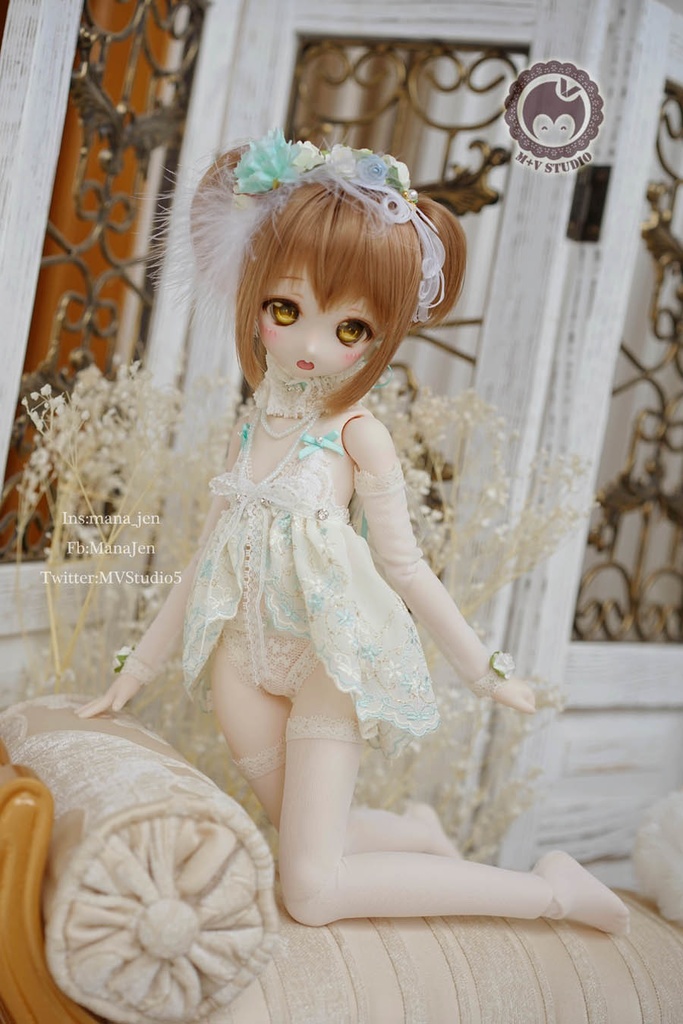 数量限定★MDD(S/M/L）・総レースセクシーベビードール７点セット★ミントグリーン