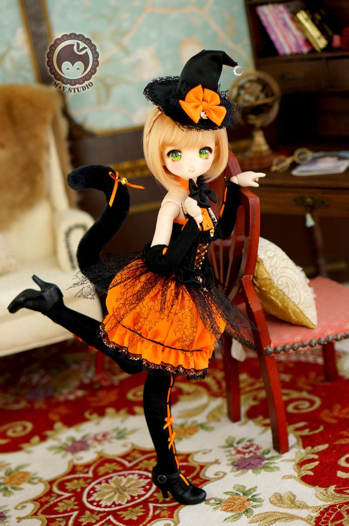 MDD (S/M)、ネコちゃんのハロウィンかぼちゃんドレス10点セット