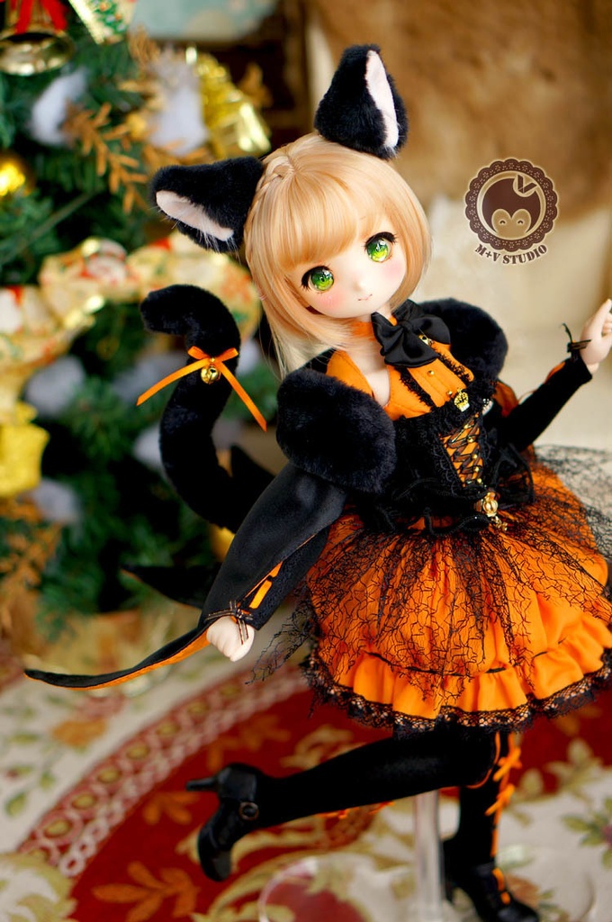 MDD (S/M)、ネコちゃんのハロウィンかぼちゃんドレス10点セット