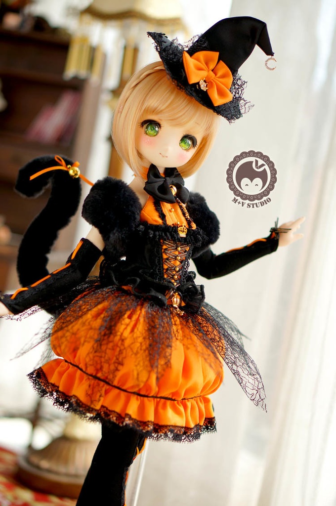 MDD (S/M)、ネコちゃんのハロウィンかぼちゃんドレス10点セット