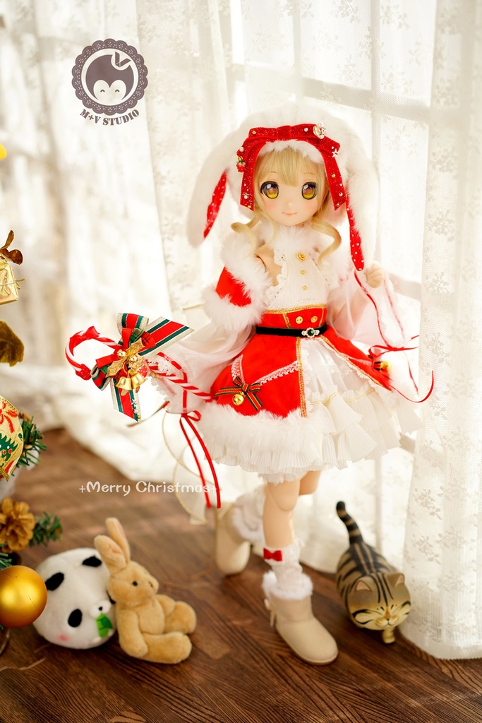 MDD (S/M/L胸)可愛いうさぎ耳帽子のクリスマス衣装10点セット