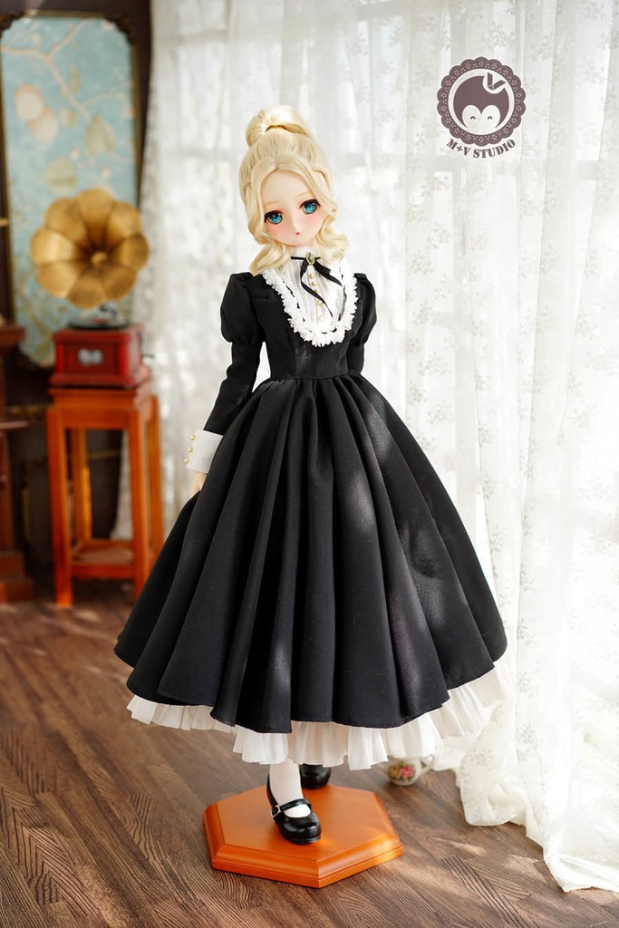 DD/DDS(L胸)可愛いリボンメイド服5点セット★黒