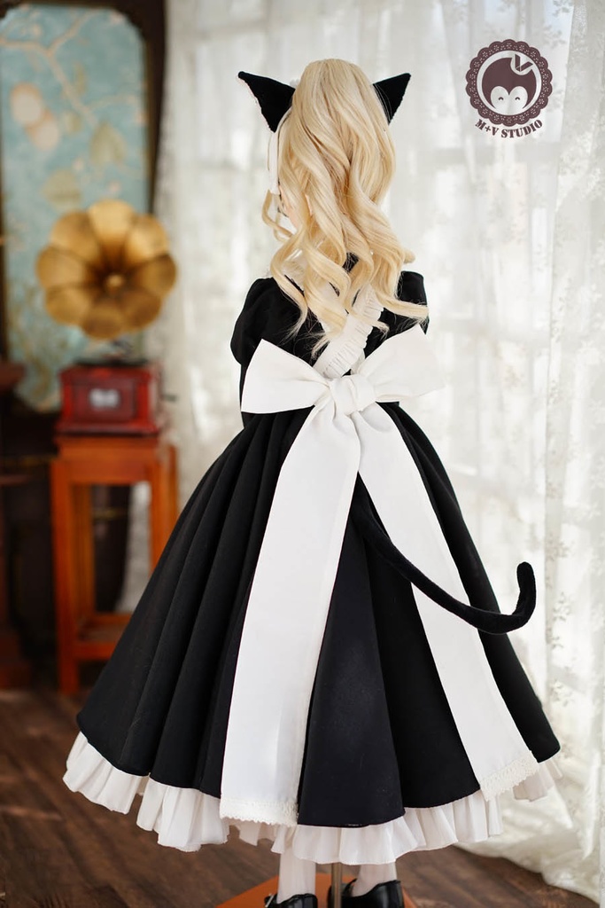 DD/DDS(L胸)可愛いリボンメイド服5点セット★黒