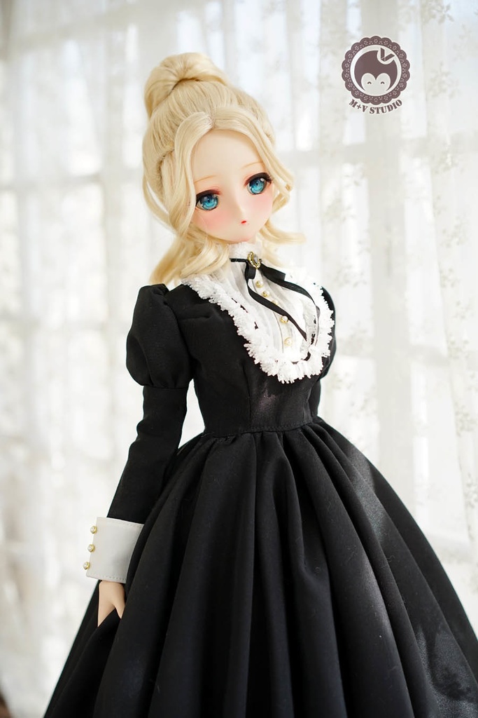 DD/DDS(L胸)可愛いリボンメイド服5点セット★黒