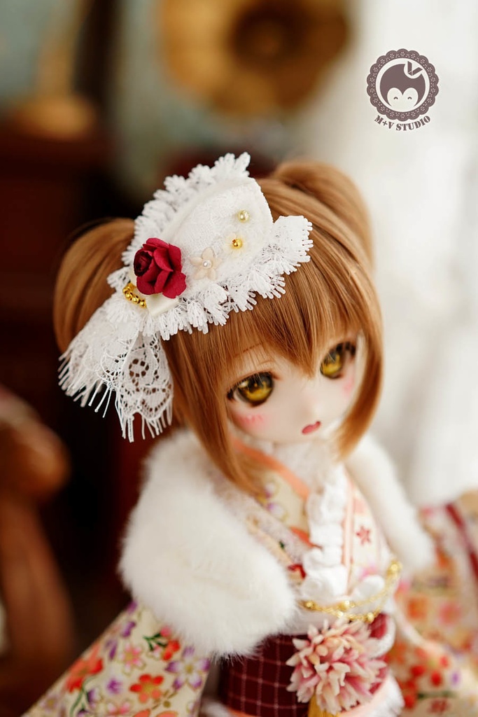 ★樱の舞★MSD、MDDさくら柄のレース付き お正月着物ドレス5点セット