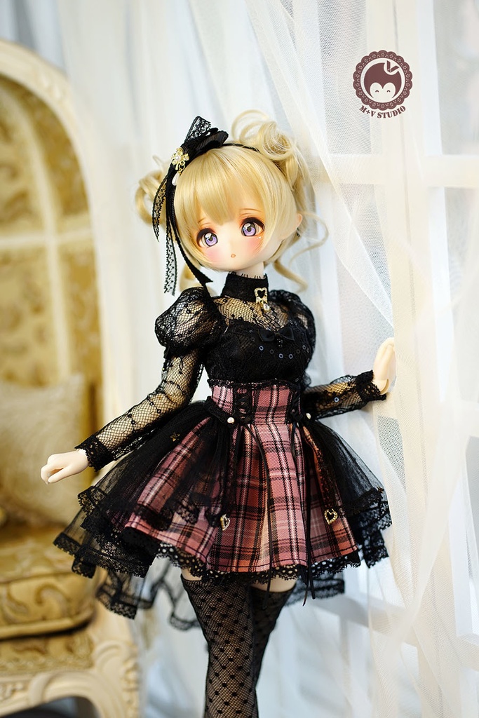 【月の梨纱】MSD/MDD 1/4女用洋服5点セット(ピンク,黒,灰色)