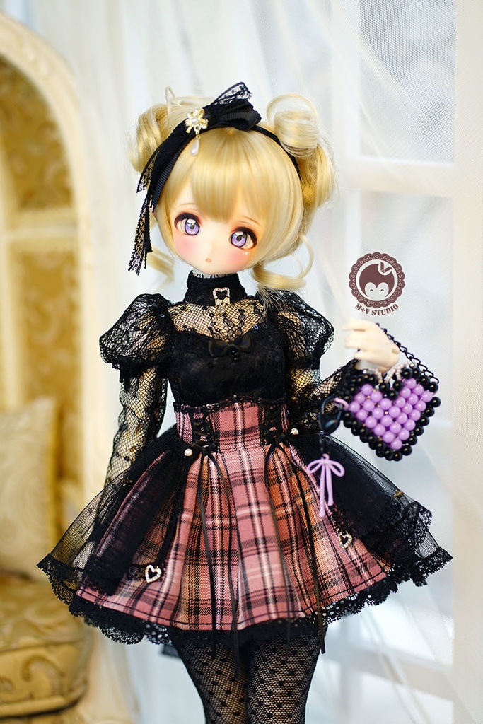 【月の梨纱】MSD/MDD 1/4女用洋服5点セット(ピンク,黒,灰色)