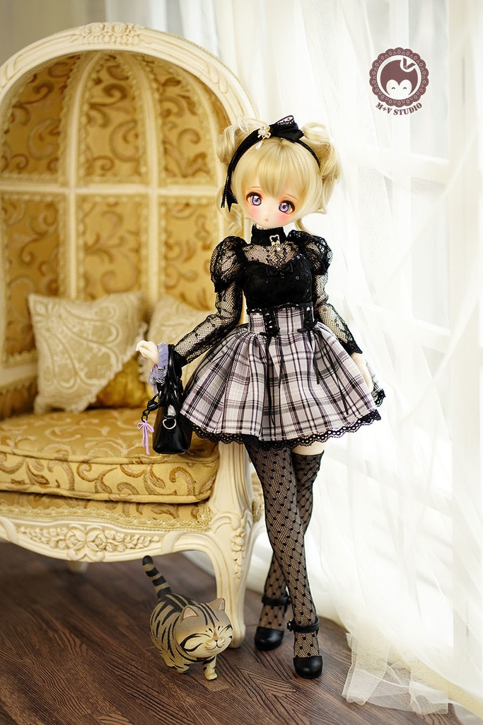 【月の梨纱】MSD/MDD 1/4女用洋服5点セット(ピンク,黒,灰色)