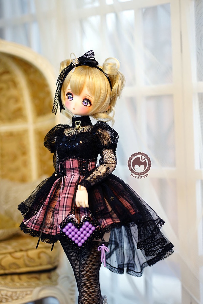【月の梨纱】MSD/MDD 1/4女用洋服5点セット(ピンク,黒,灰色)