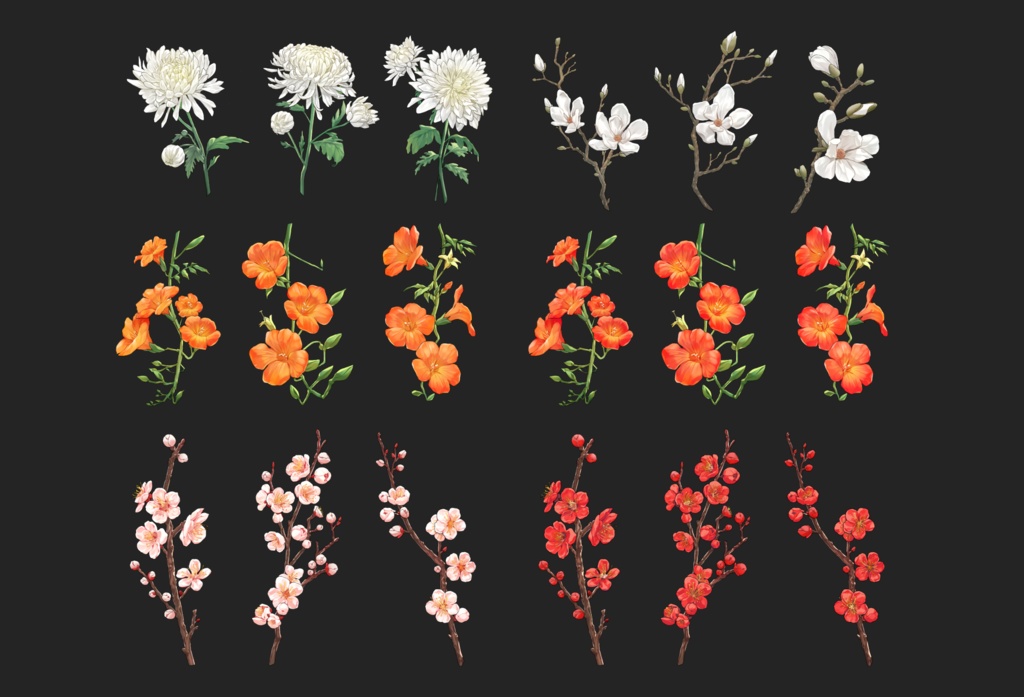 東洋の装飾品と花のセット