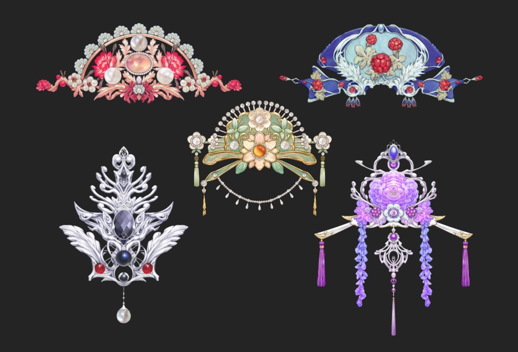 東洋の装飾品と花のセット