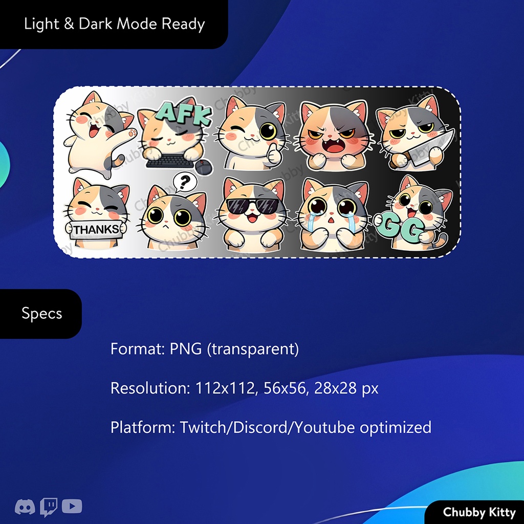 🐱 Chubby Kitty Vol. 1 Essentials - 25 Cute Cat Emotes for Twitch/Discord/Youtube