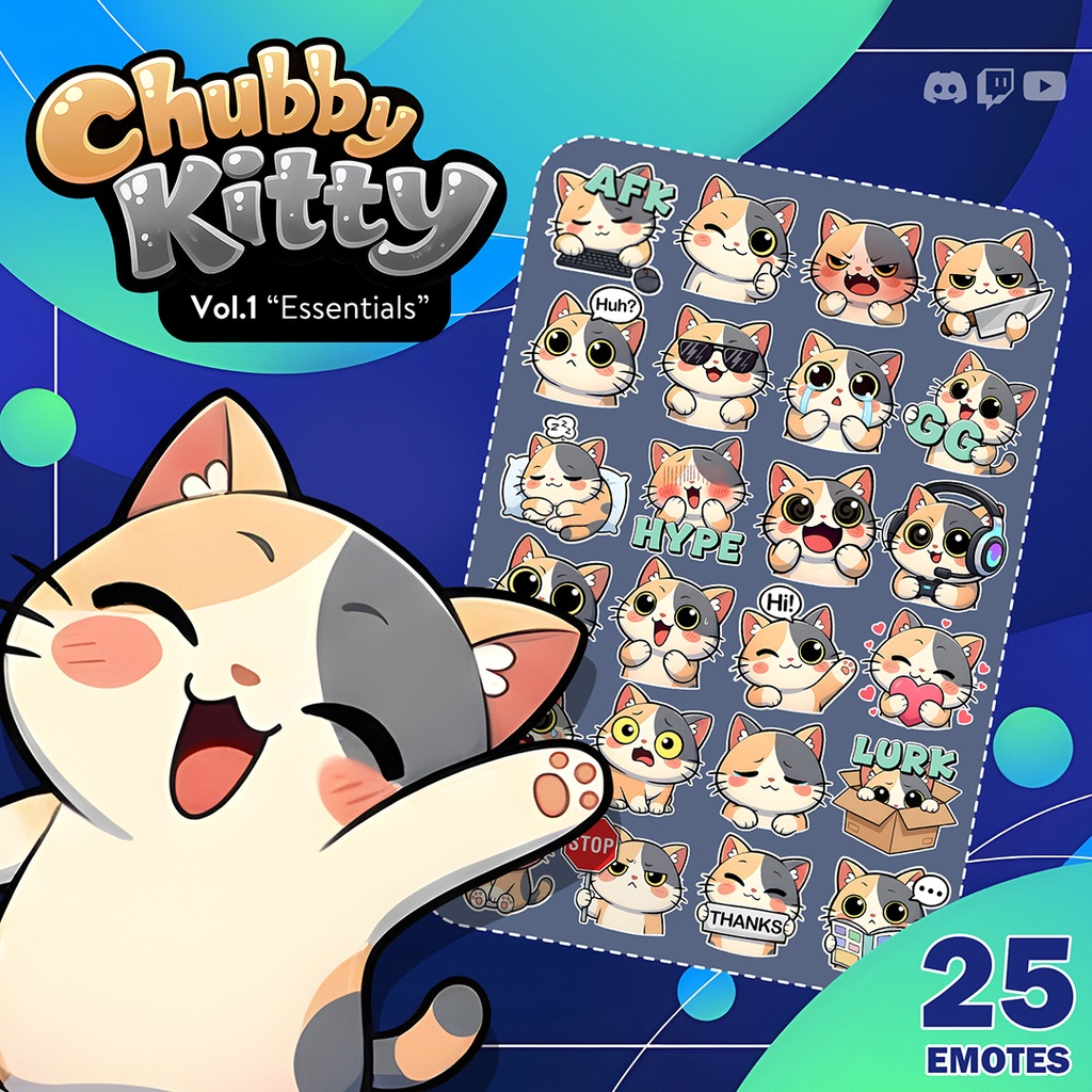 🐱 Chubby Kitty Vol. 1 Essentials - 25 Cute Cat Emotes for Twitch/Discord/Youtube