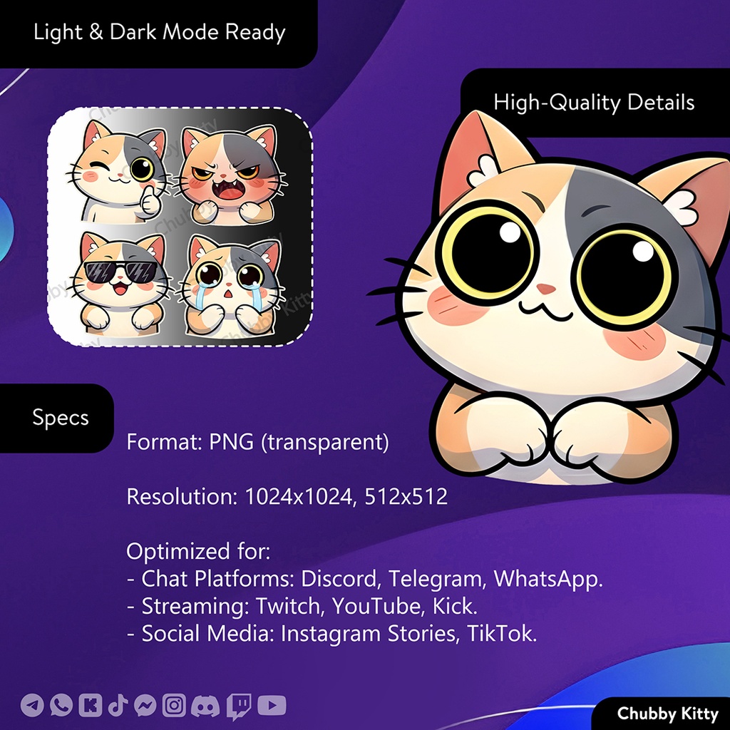 🐱 Chubby Kitty Vol. 1 Essentials - 25 Cute Cat Stickers for asset design, streams, chats, and communities