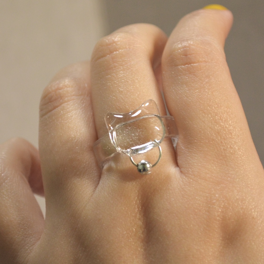 おめかしにゃんこのクリアリング【選べる首飾り】