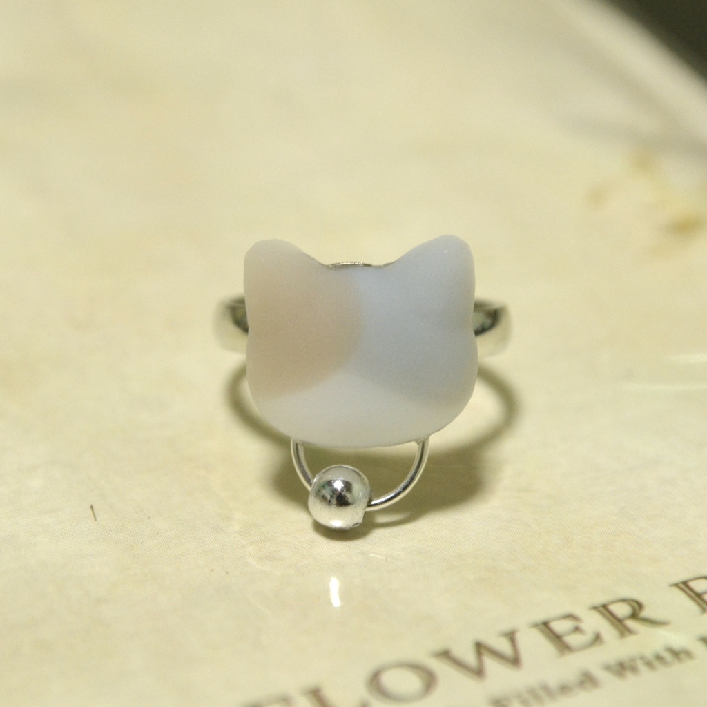 おめかしにゃんこのパステル三毛猫リング【選べるリング】ゴールドorシルバー【フリーサイズ】