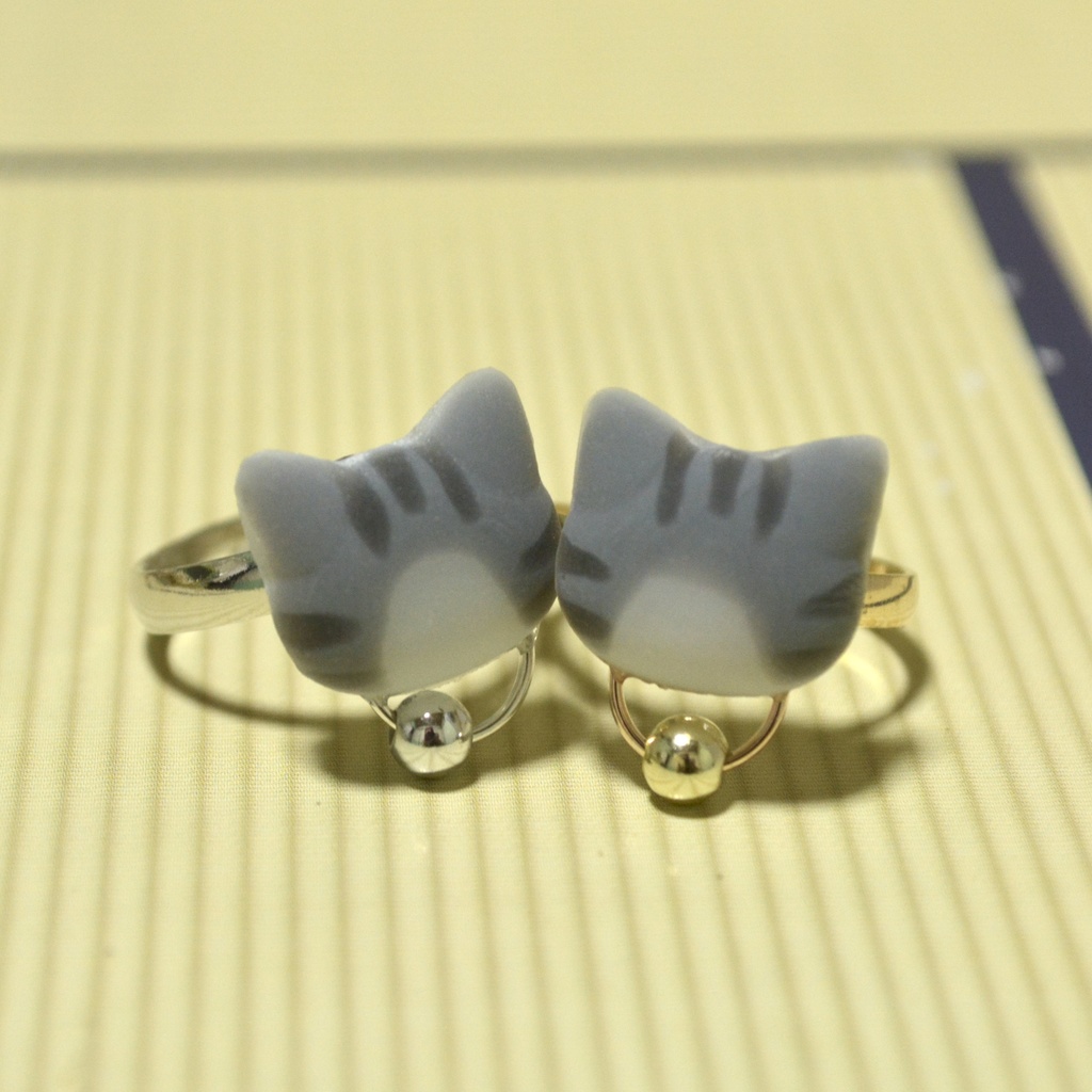 おめかしにゃんこの虎猫ハチワレリング【選べるリング】ゴールドorシルバー【フリーサイズ】