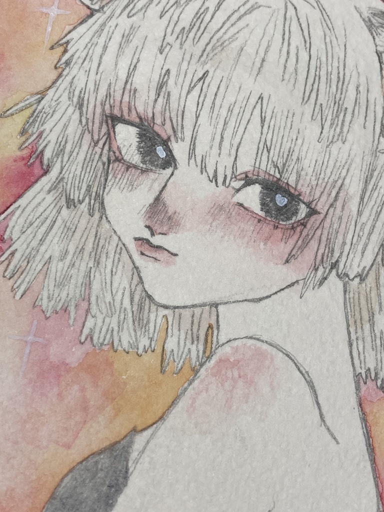 可憐な少女の水彩原画