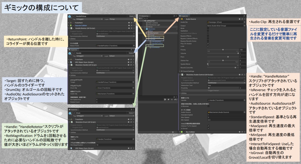 【VRChat想定ギミック】手回しオルゴール