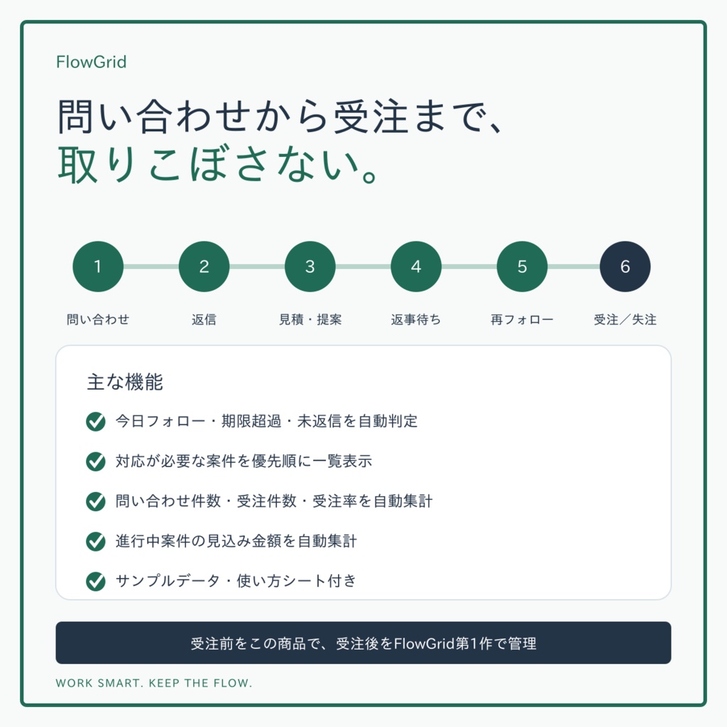 個人事業主・フリーランス向け|問い合わせ・見込み客・フォロー漏れ防止 管理ツール【Excelテンプレート】