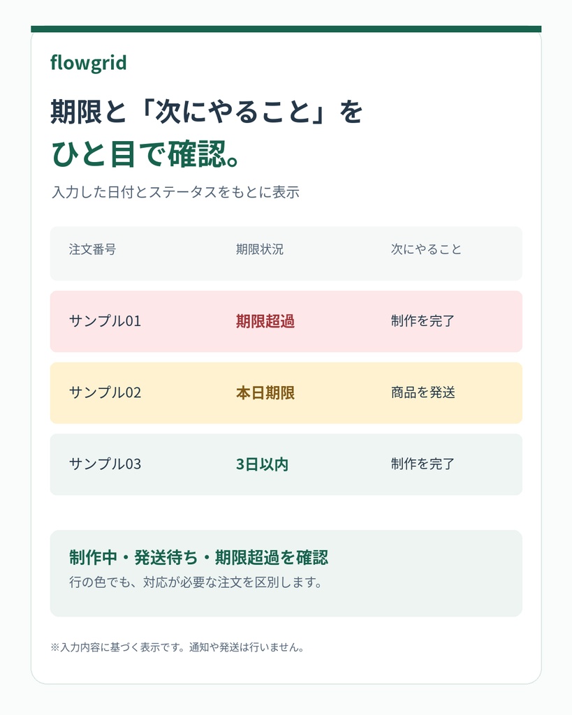 ハンドメイド・受注制作向け|注文・制作・納期・発送の確認表【Excelテンプレート】