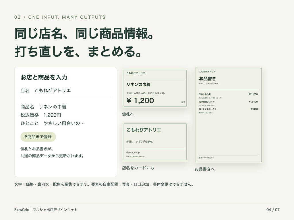 マルシェ出店デザインキット|値札・POP・お品書き・ショップカード・出店告知【PC用HTML編集/A4印刷】