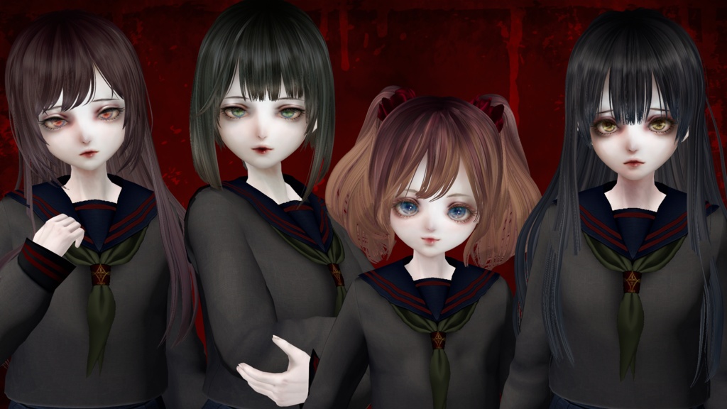 【ホラーゲーム作成支援モデル】[夜来高校 女子生徒]制服VRMのみ４体セット - 水浸堂01 - 2/2