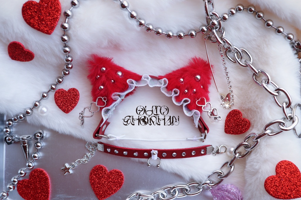 【受注】meow head band & be longs choker[red❤️]