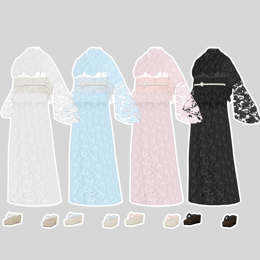 【VRoid用】総レースフリル浴衣4色セット