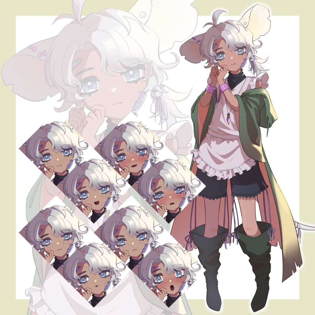 立ち絵 全身/ドレスエプロン/中性/ネズミ【表情差分8種】