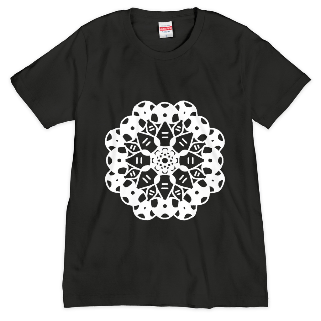 曼荼羅キノコ Tシャツ　黒