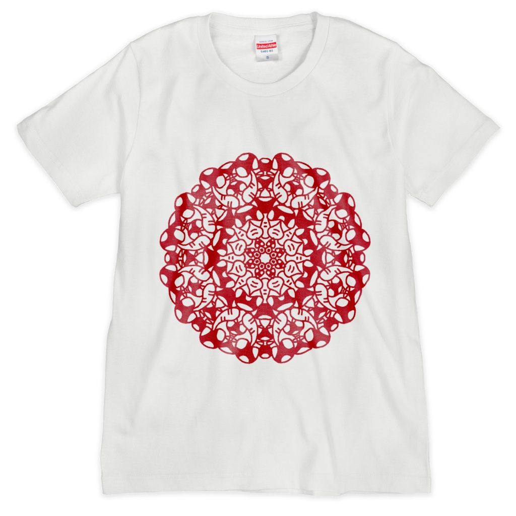 ぐるぐるキノコ Tシャツ　赤柄