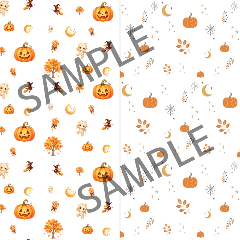 デジタルペーパー|ハロウィンモチーフ|北欧アンティーク|シームレス5枚