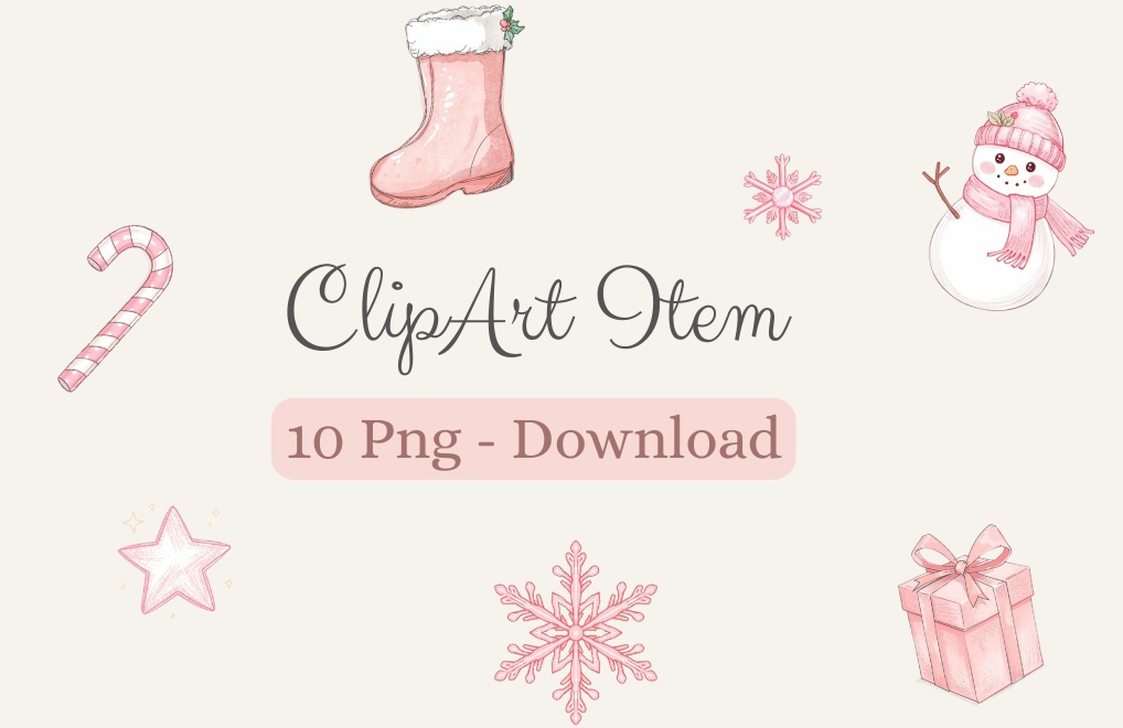 🎄 ピンクガーリー クリスマスクリップアートセット 🎄