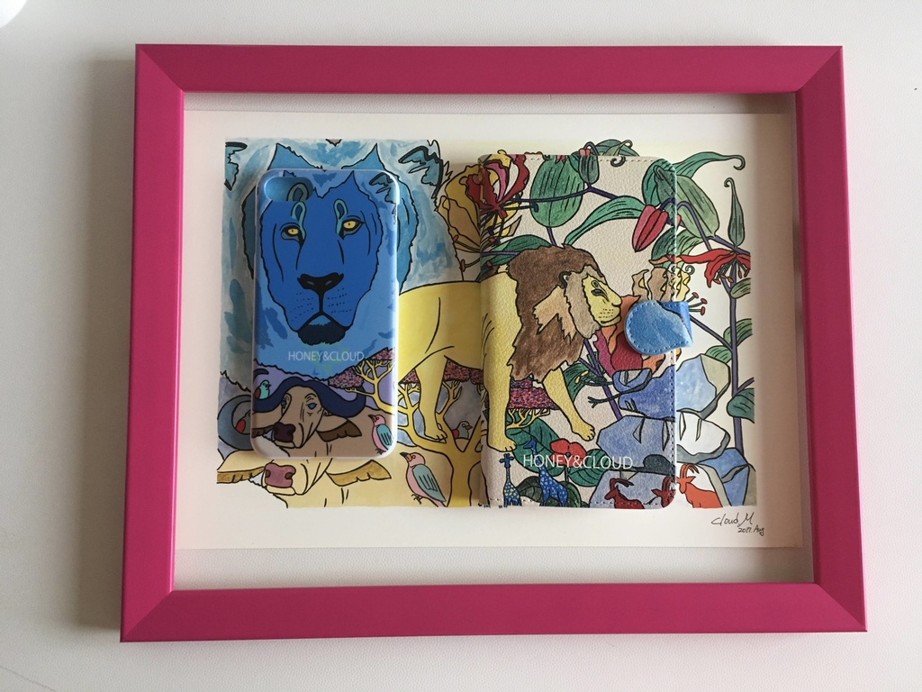 ライオン イラストA4サイズ ピンク色のフレーム付き