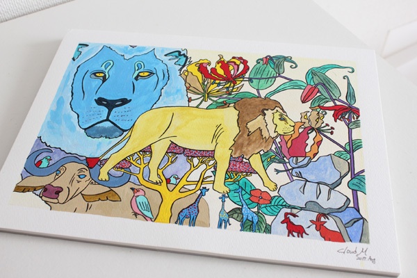 ライオン イラストA4サイズ ピンク色のフレーム付き