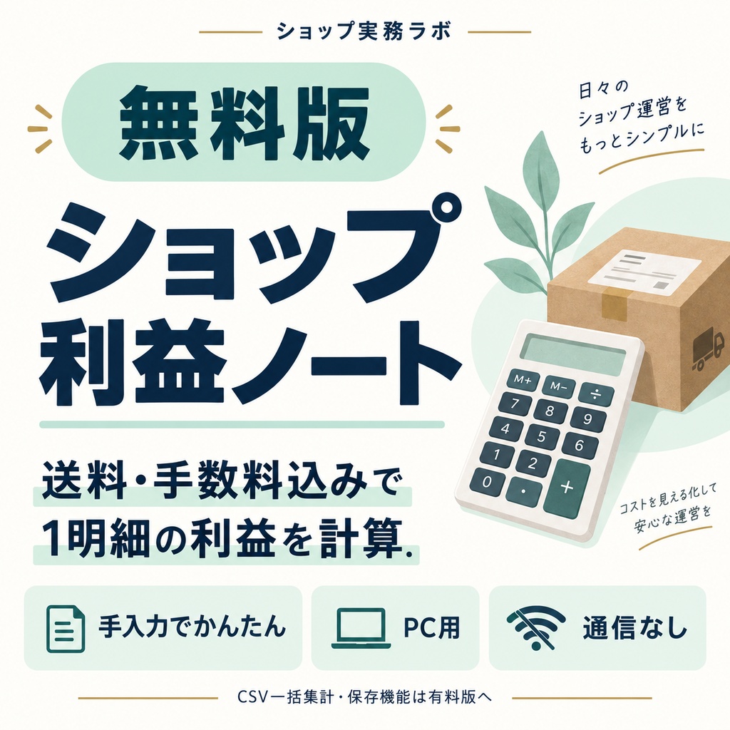 無料|ショップ利益ノート【PC用・送料と手数料込みの利益計算】