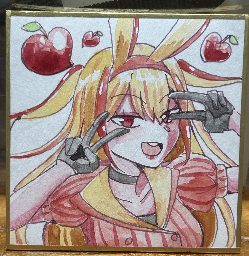 【直筆豆色紙B】リンゴうさぎネキ②（オリジナル）【2025年末大放出！鵺本ねむ直筆豆色紙】