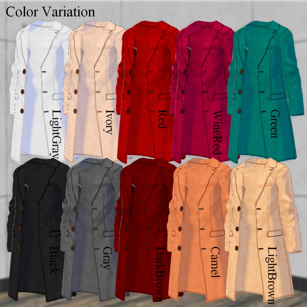 無料【VRoid】CHESTERCOAT 10color チェスターコート【テクスチャ】