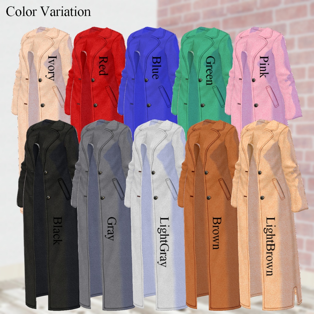無料【VRoid】LongChesterCoat 10color ロングチェスターコート【テクスチャ】